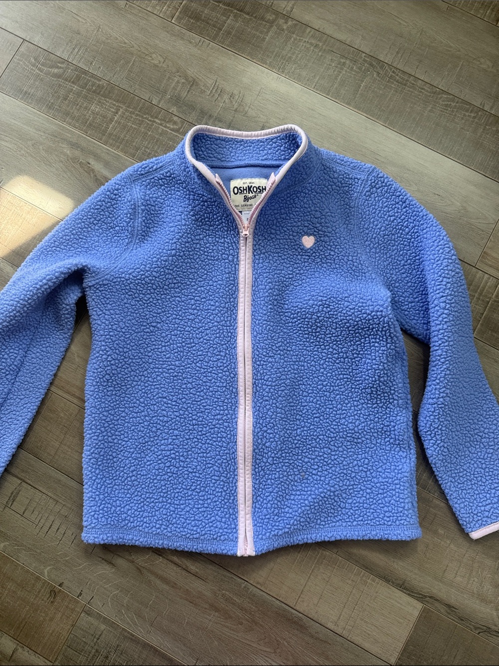 OshKosh B'gosh Light Blue Sherpa Zip-Up Jacket with Pink Trim